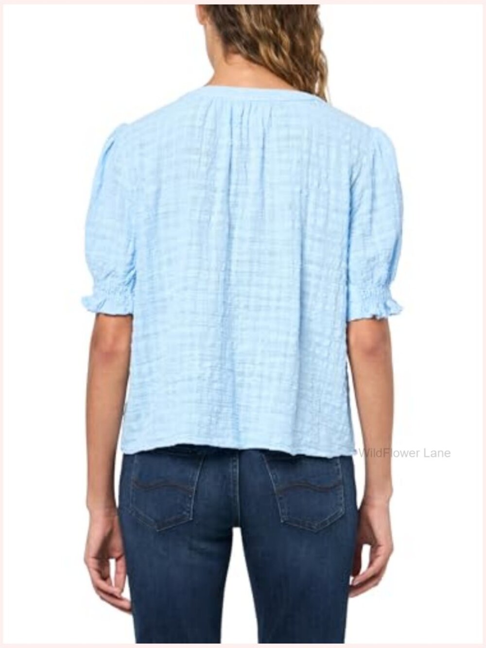 Textured Gauze Blouse with Notch Neck Short Sleeve - Picture 2 of 3